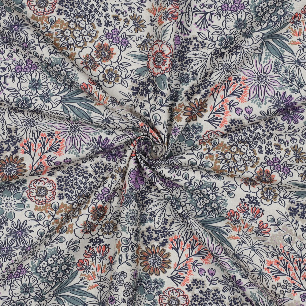 Fine poplin digitaal bloemen offwhite