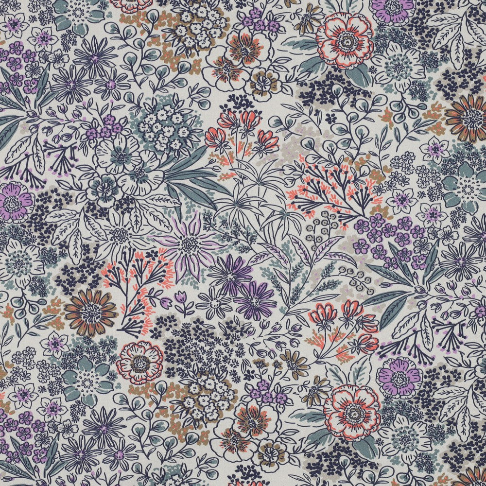 Fine poplin digitaal bloemen offwhite