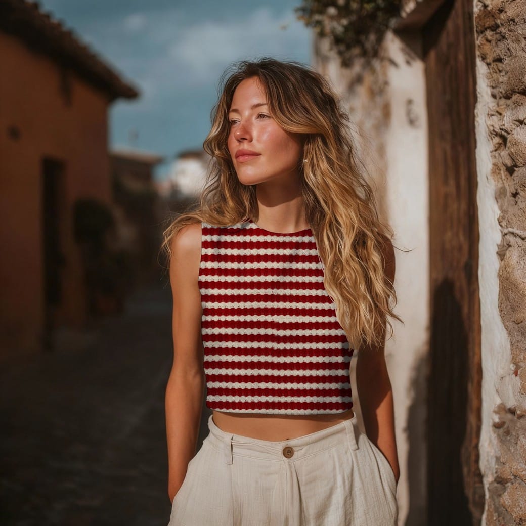 Gebreide jacquard strepen rood