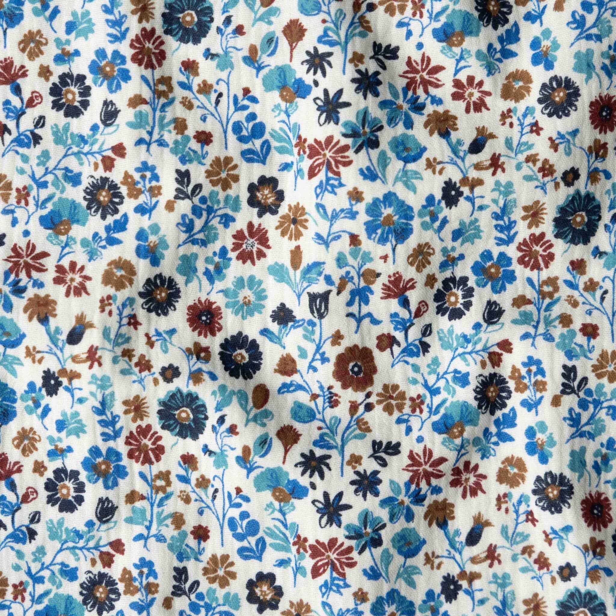 Hydrofiel bloemen aryada offwhite/blauw