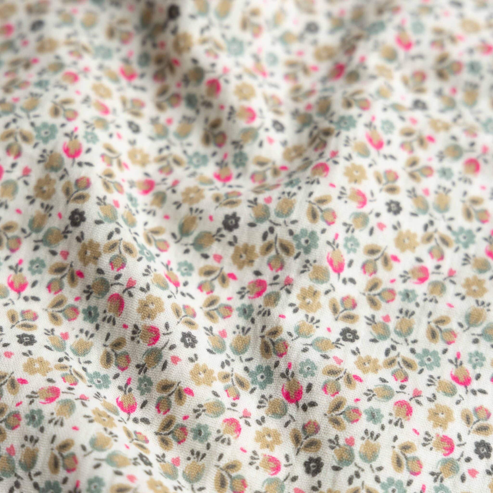 Hydrofiel bloemen offwhite/neon roze