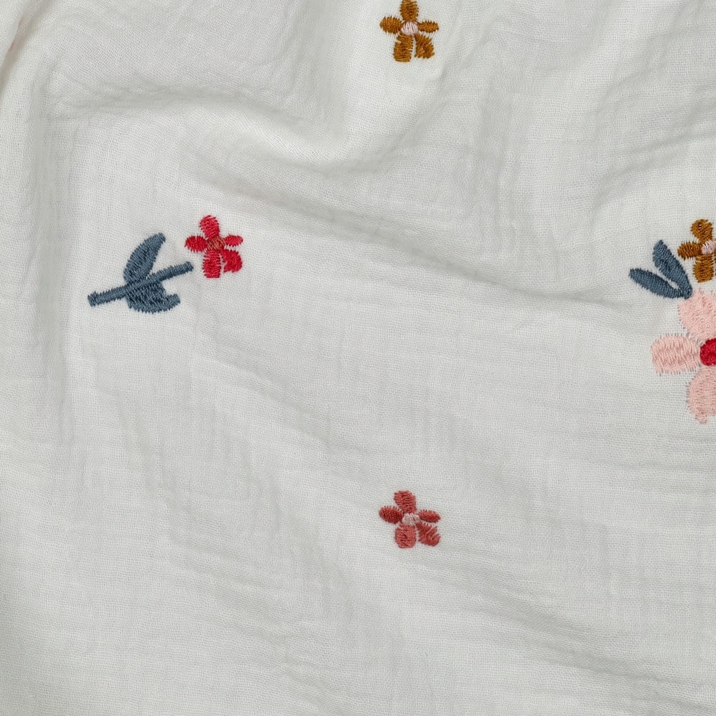 Hydrofiel geborduurde bloemen camel/offwhite