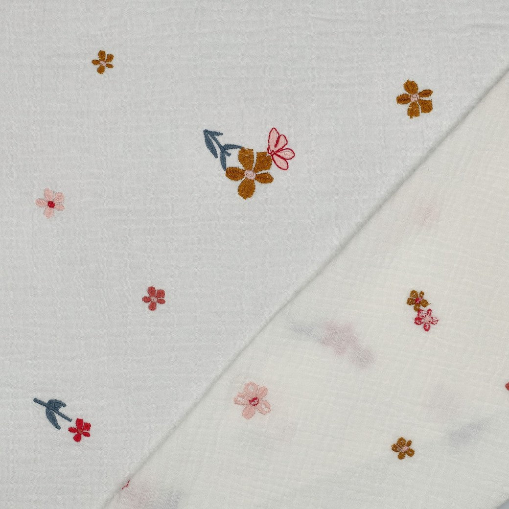 Hydrofiel geborduurde bloemen camel/offwhite