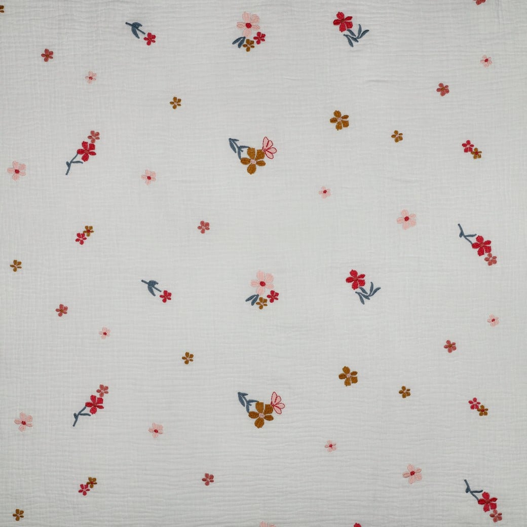Hydrofiel geborduurde bloemen camel/offwhite