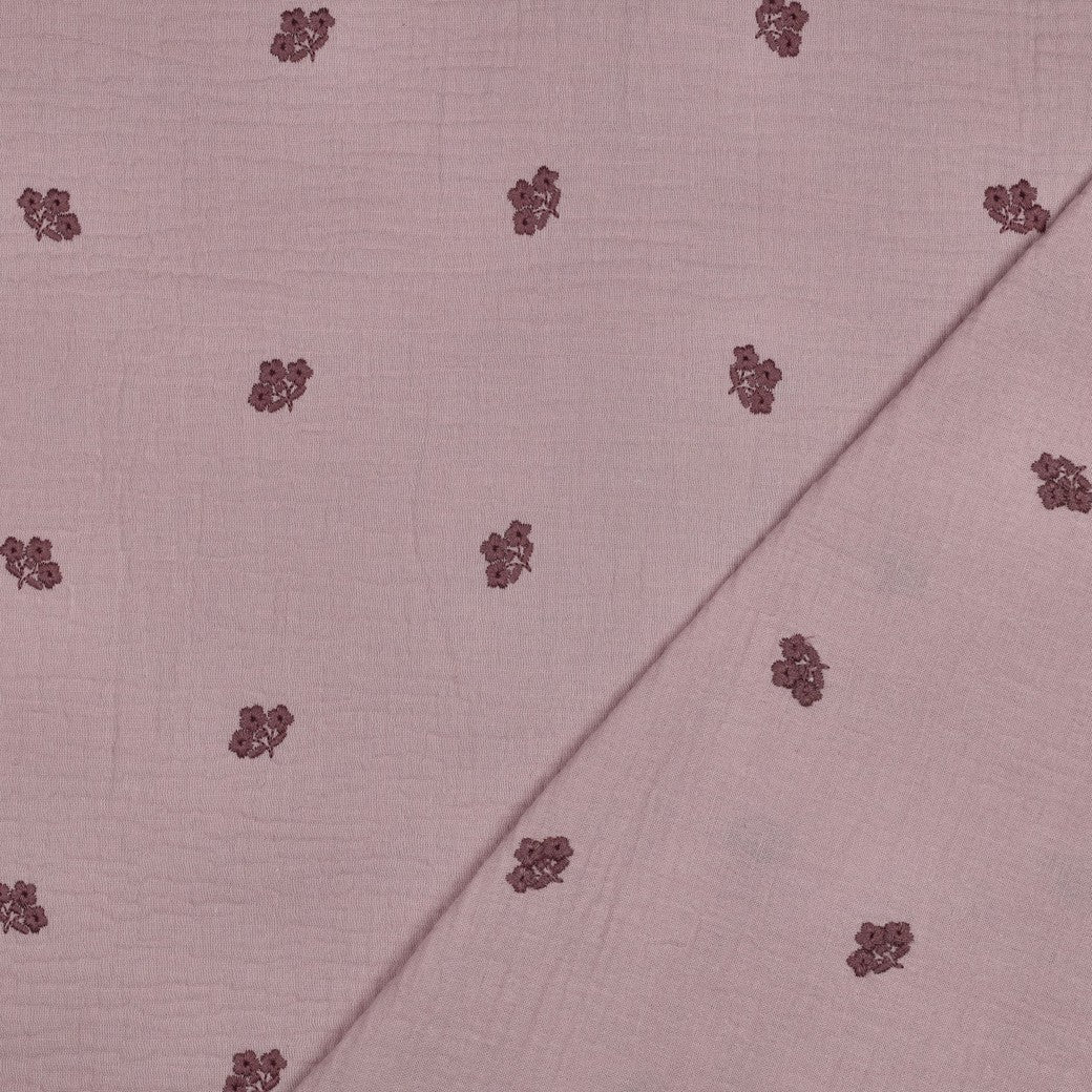 Hydrofiel geborduurde bloemen mauve
