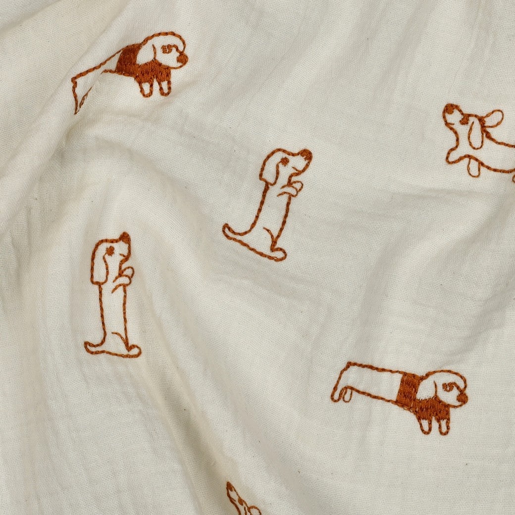 Hydrofiel geborduurde honden ecru