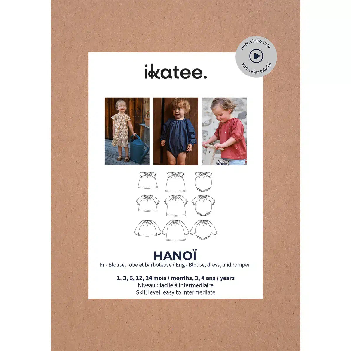 Ikatee - Hanoï blouse/jurk/romper 1M-4 jaar (papieren patroon)