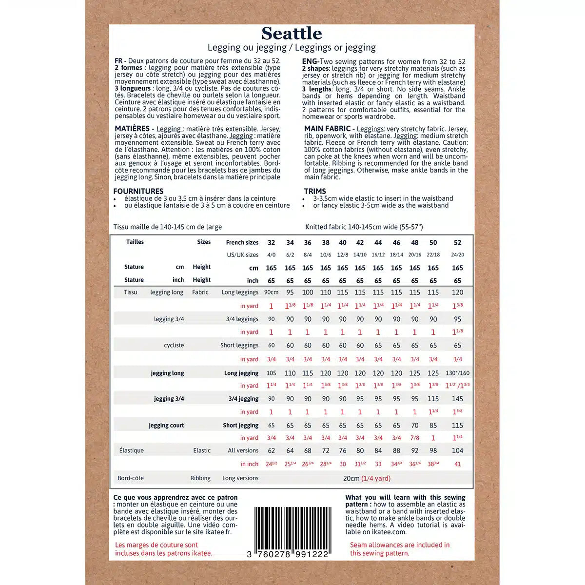 Ikatee - Seattle (sport)legging dames (papieren patroon)