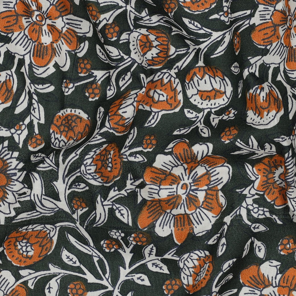 Indiase blockprint katoen bloemen donkergroen