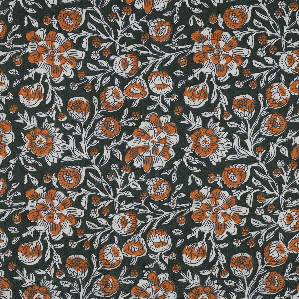 Indiase blockprint katoen bloemen donkergroen