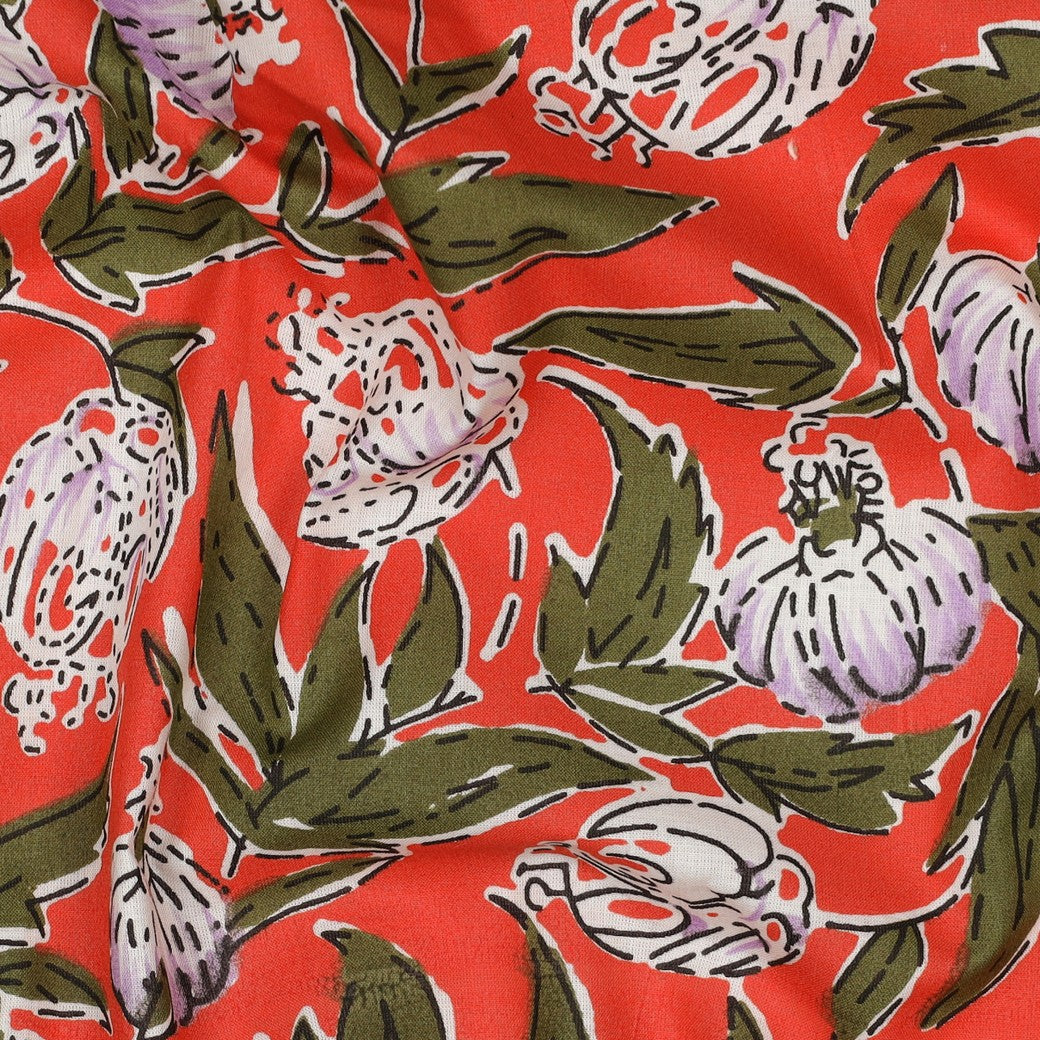 Indiase blockprint katoen bloemen koraal