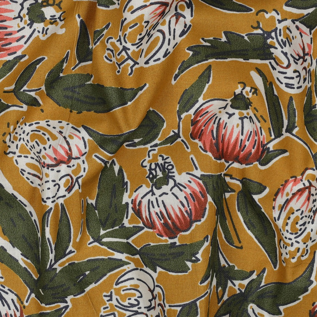 Indiase blockprint katoen bloemen oker