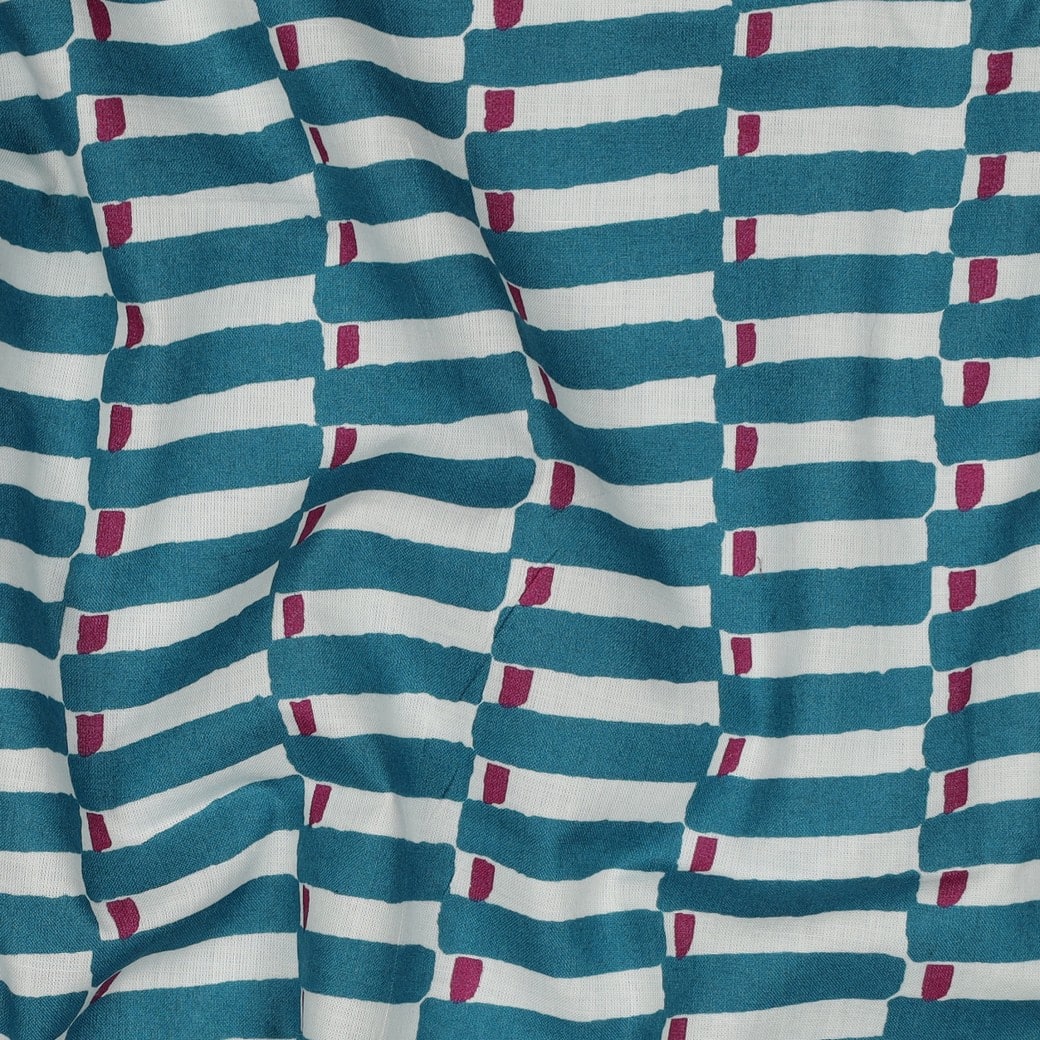 Indiase blockprint katoen geometrisch petrol