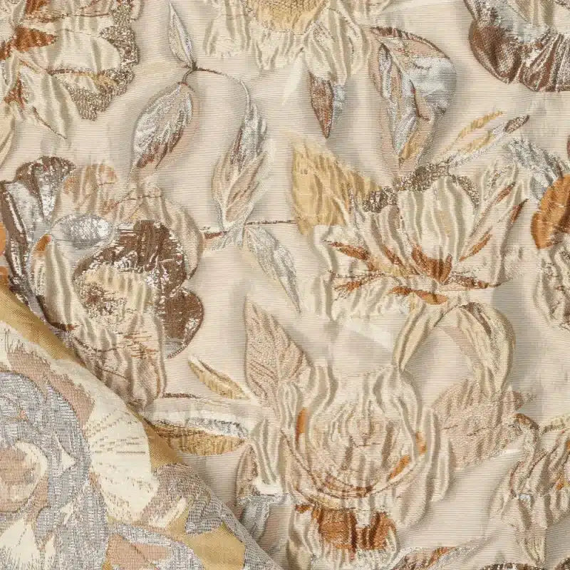 Jacquard liricio bloemen beige/bruin