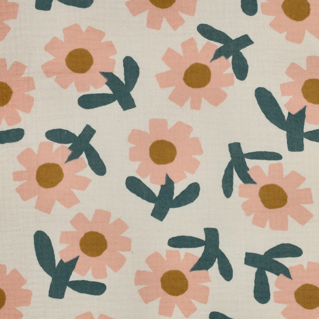 Jennifer Bouron - Hydrofiel organic grote bloemen naturel/perzik