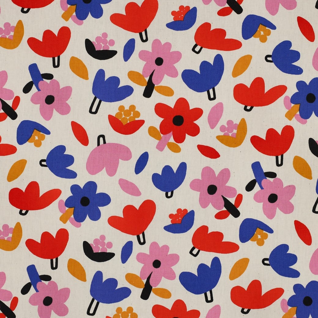Jennifer Bouron - Poplin organic bloemen naturel/blauw