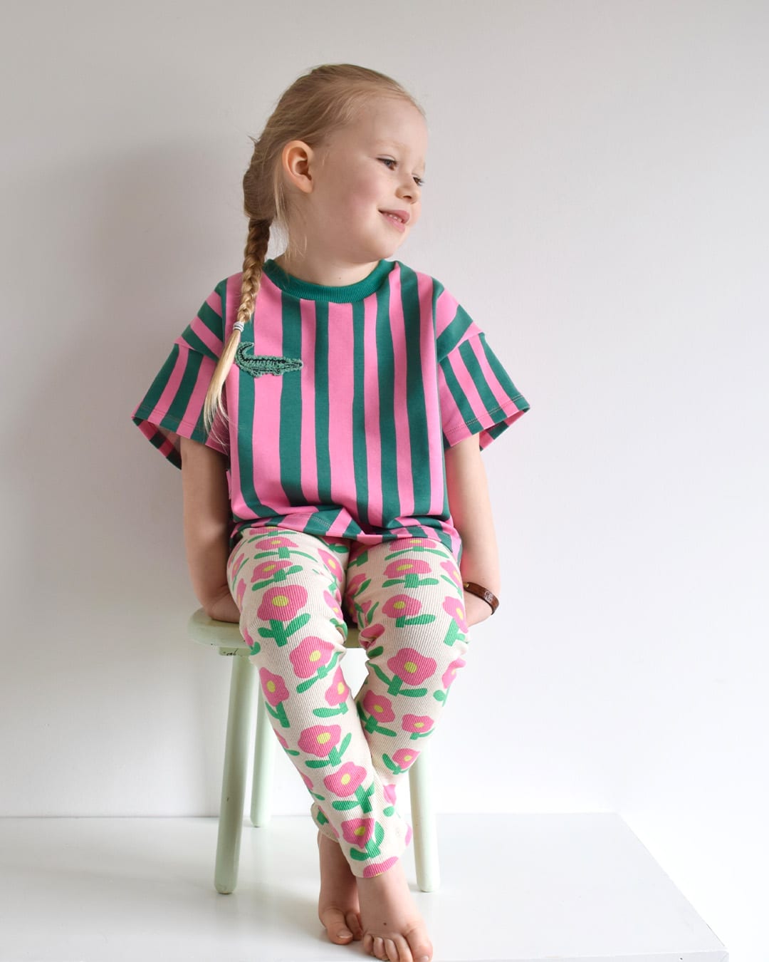 Jennifer Bouron - Rib jersey organic bloemen fuchsia