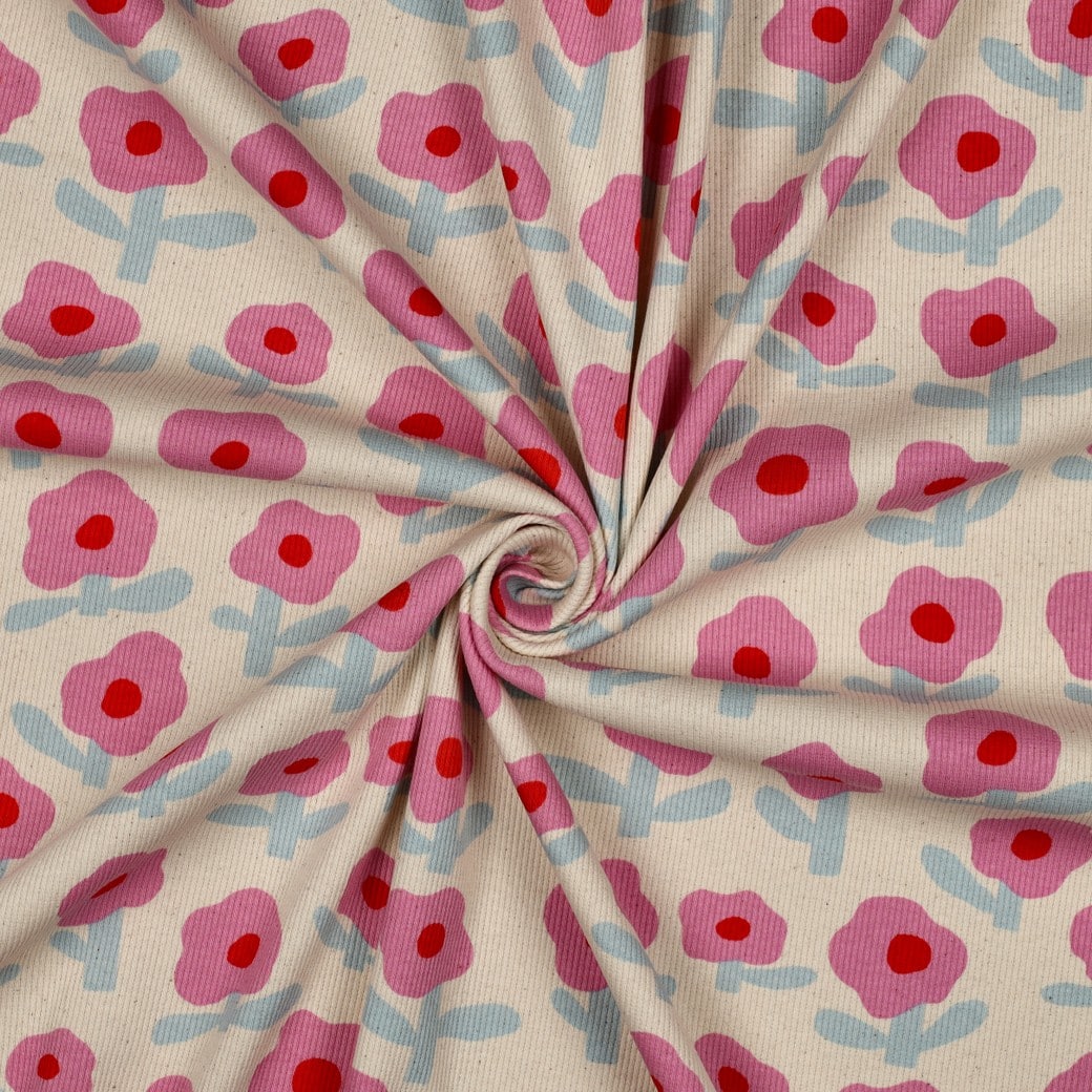 Jennifer Bouron - Rib jersey organic bloemen fuchsia
