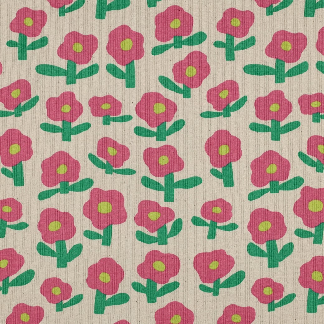 Jennifer Bouron - Rib jersey organic bloemen naturel/roze