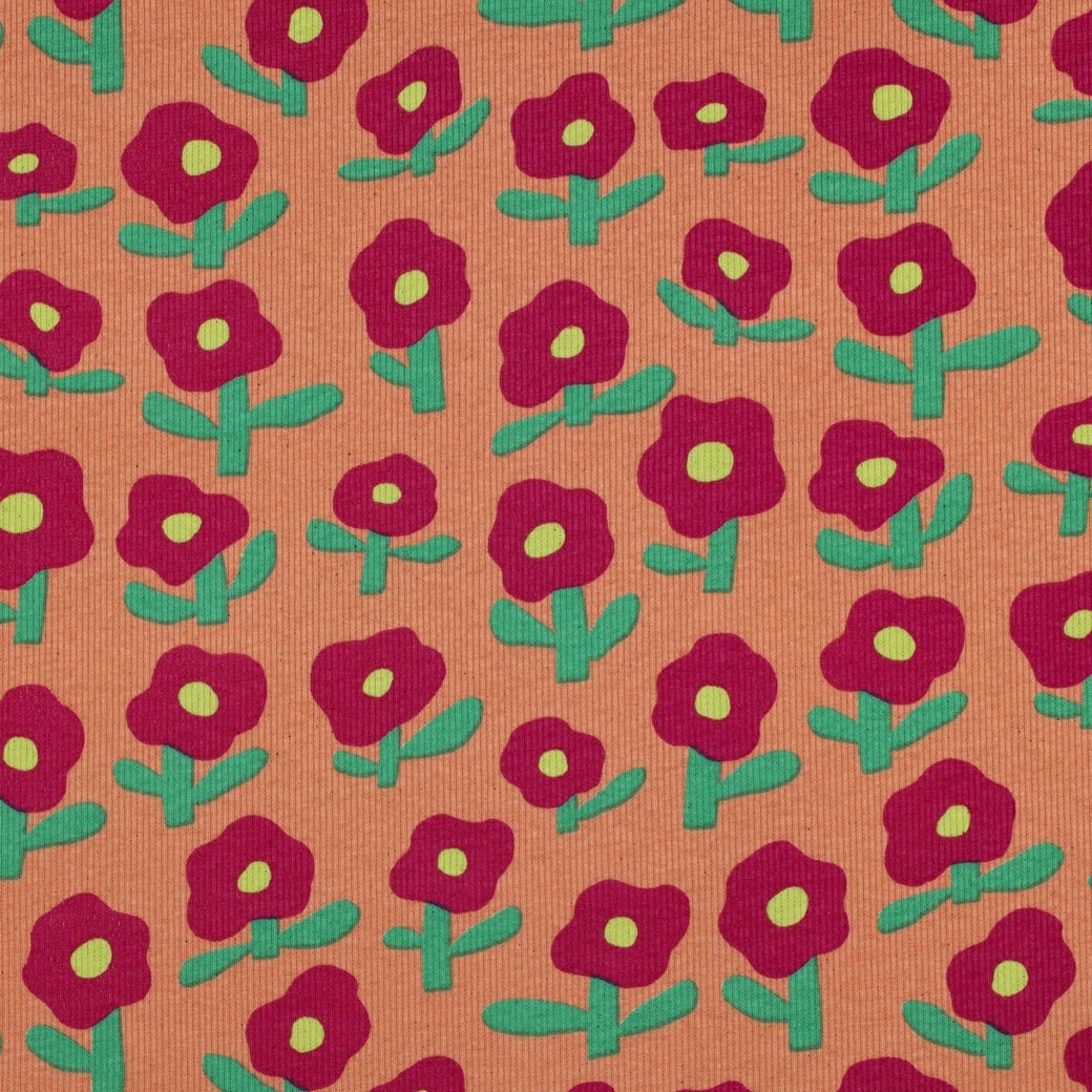 Jennifer Bouron - Rib jersey organic bloemen perzik