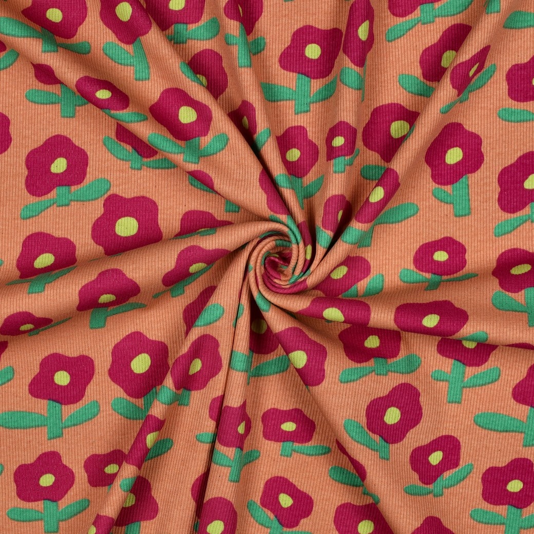 Jennifer Bouron - Rib jersey organic bloemen perzik
