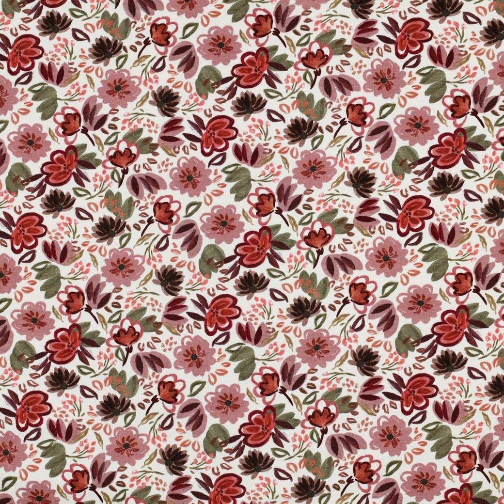 Jersey digitaal bloemen offwhite