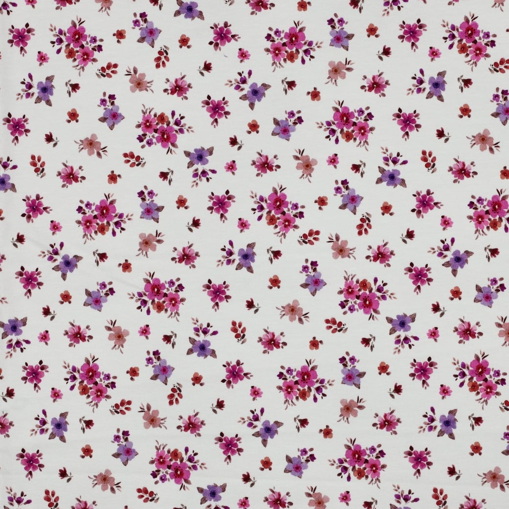 Jersey digitaal bloemen offwhite/fuchsia
