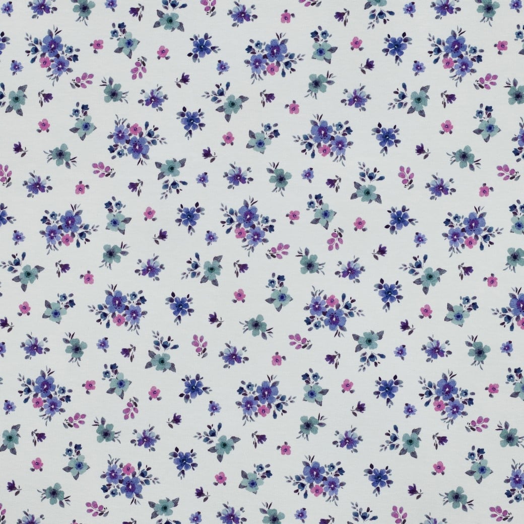 Jersey digitaal bloemen offwhite/paars