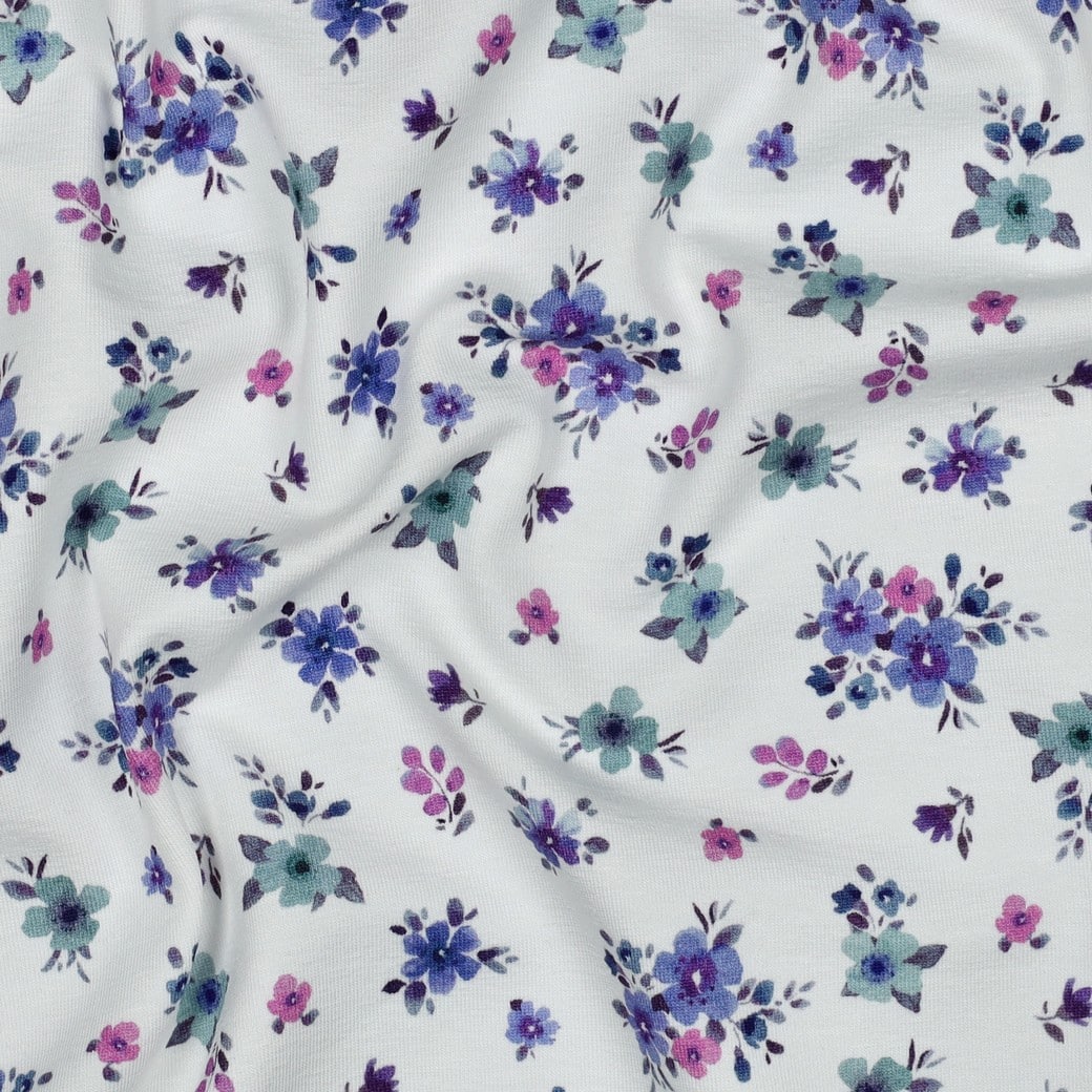 Jersey digitaal bloemen offwhite/paars