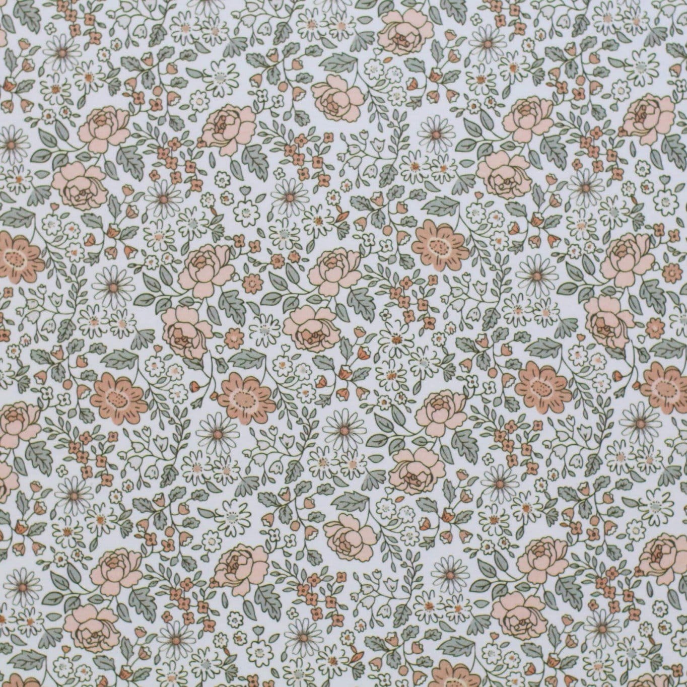 Jersey digitaal bloemen perzik/offwhite