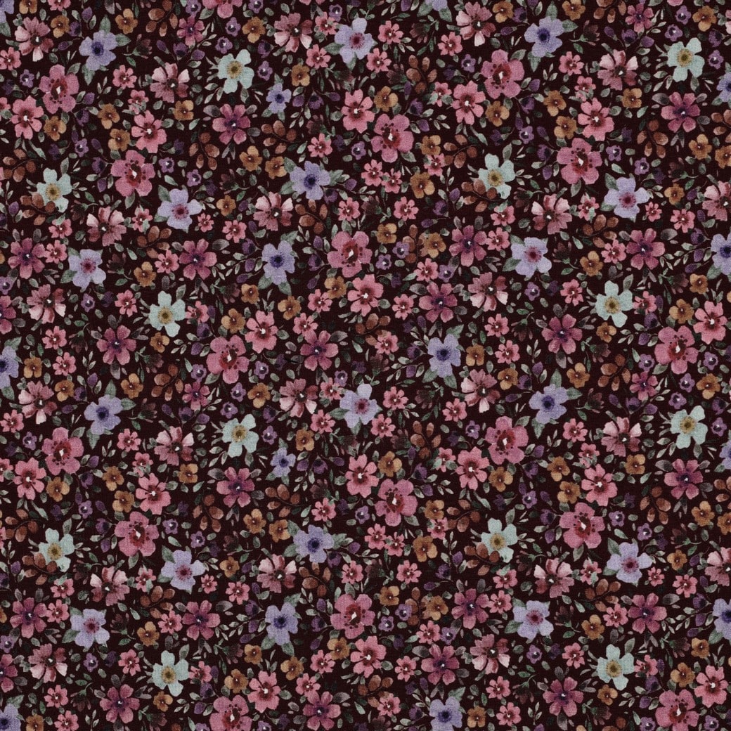 Jersey digitaal bloemen wijnrood.