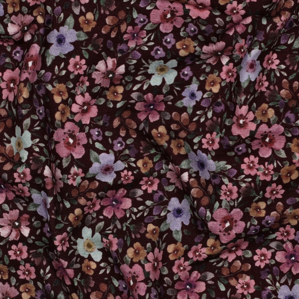 Jersey digitaal bloemen wijnrood.
