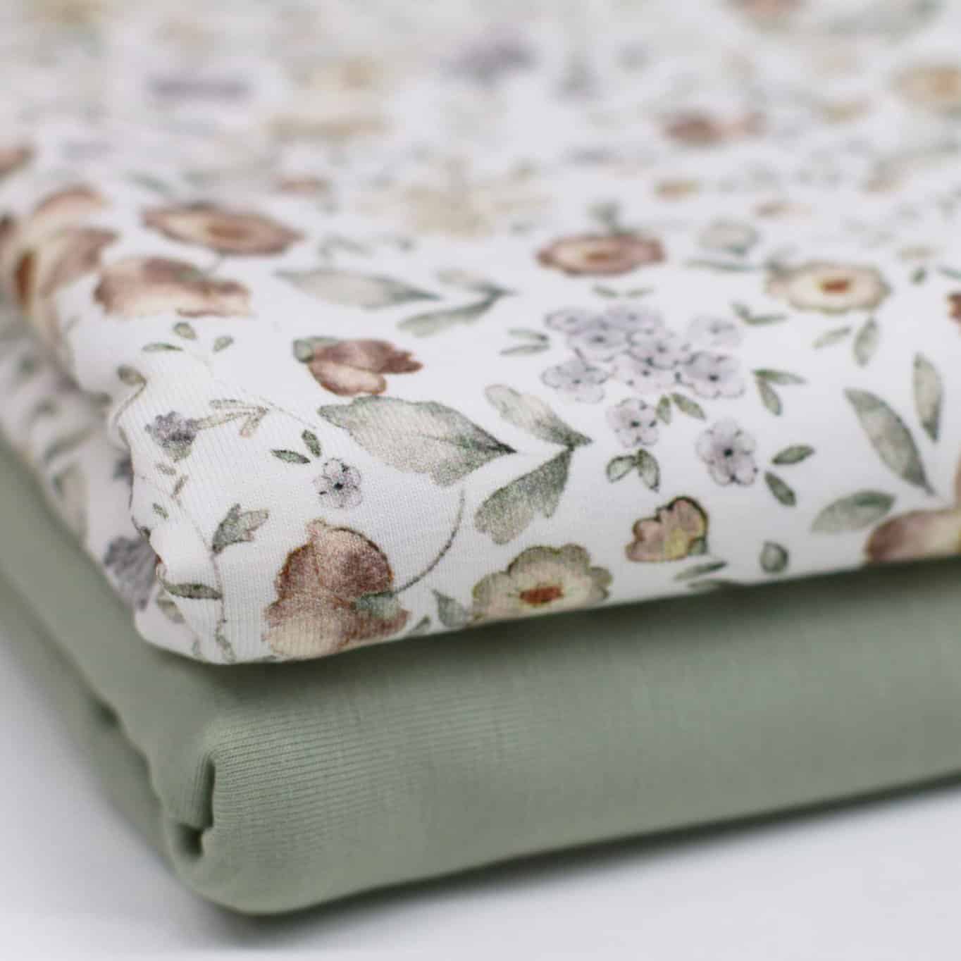 Jersey digitaal vintage bloemen offwhite