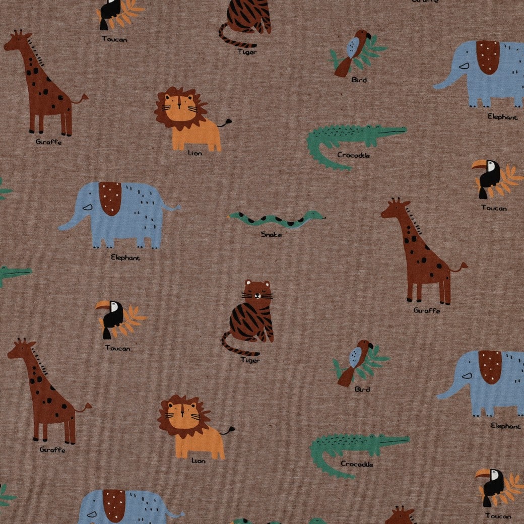 Jersey melange safari dieren taupe