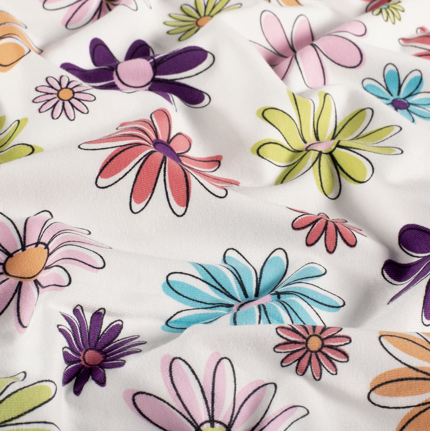 Jersey multicolor bloemen offwhite