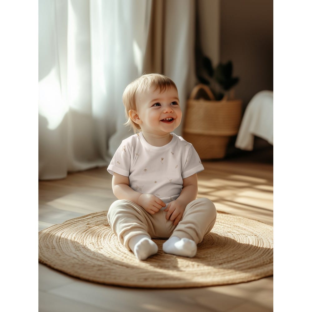 Jersey organic bladeren naturel (verkleuring op stofvouw)