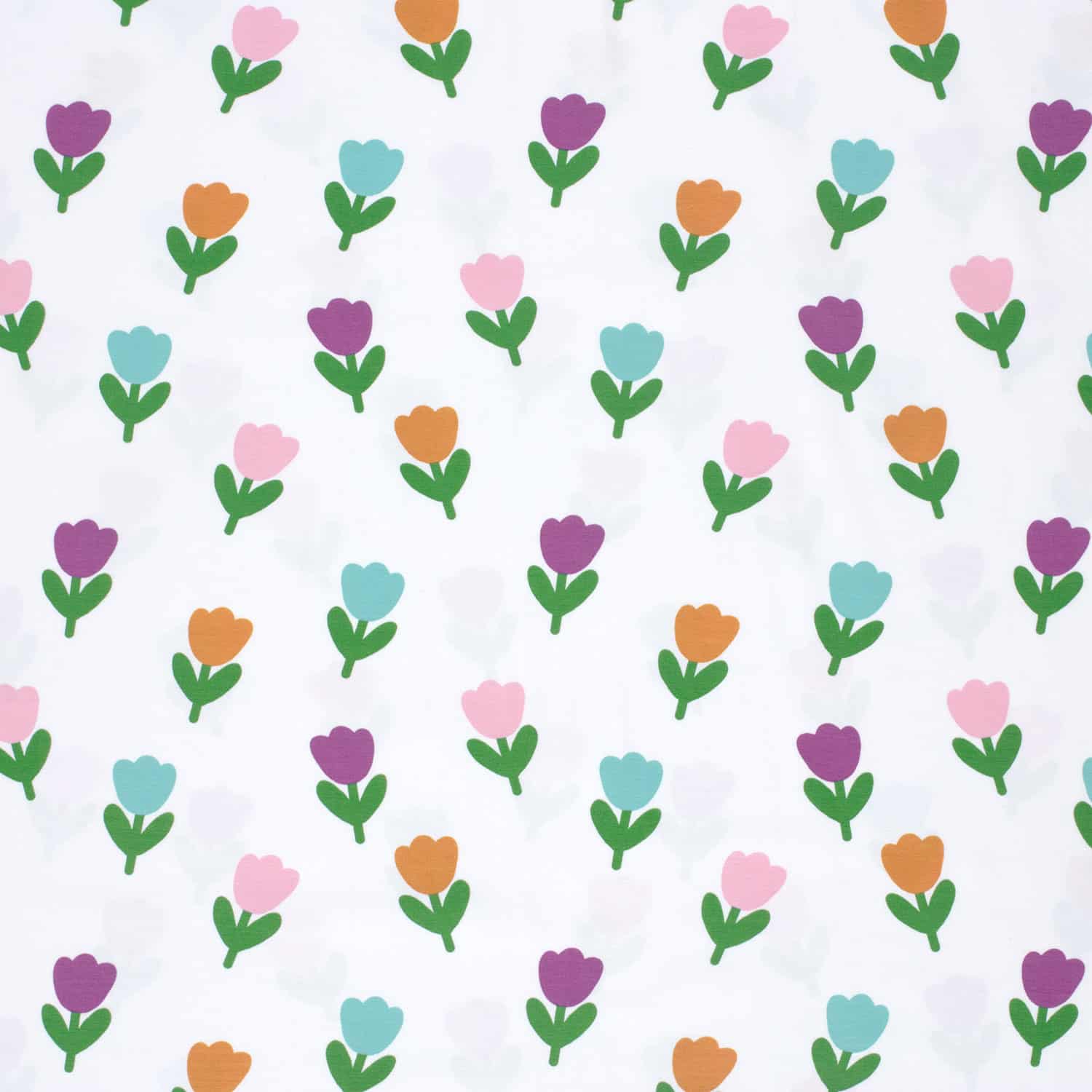 Jersey vrolijke bloemen wit