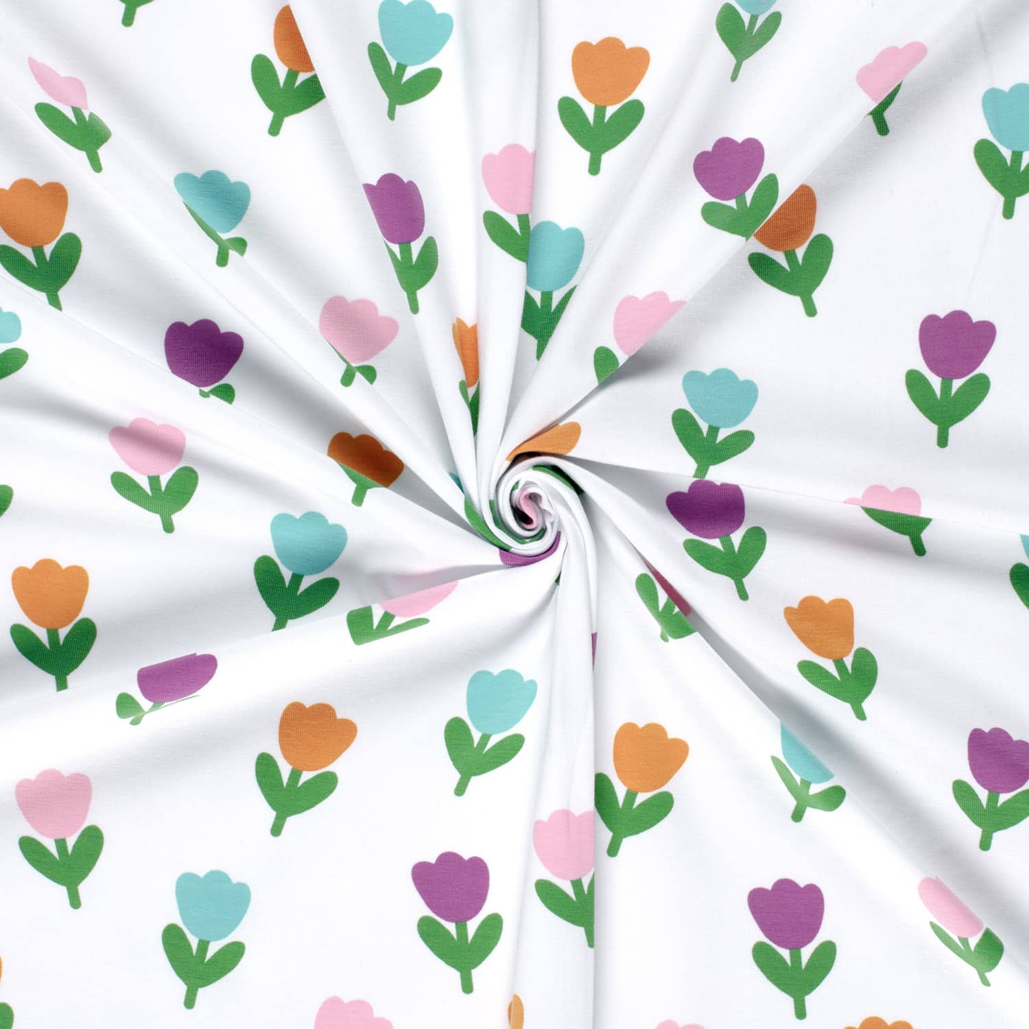 Jersey vrolijke bloemen wit
