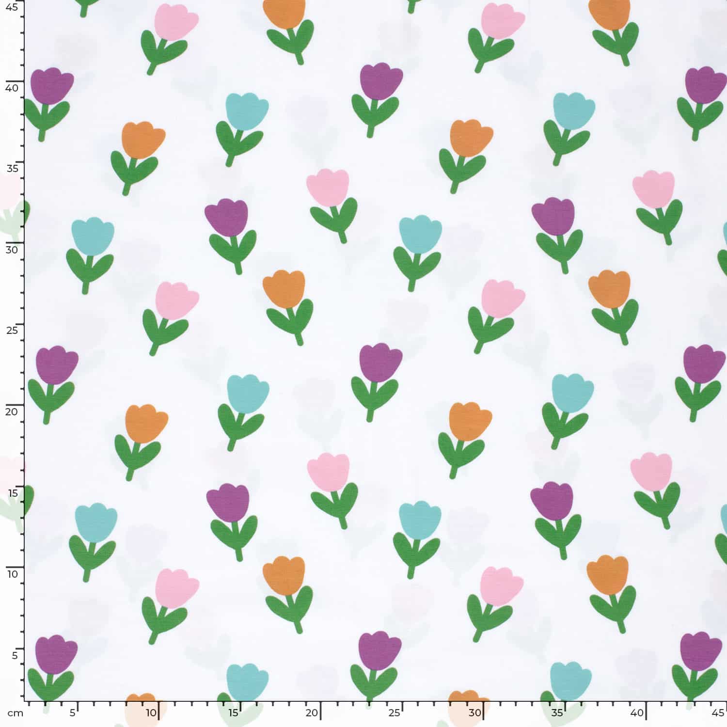 Jersey vrolijke bloemen wit