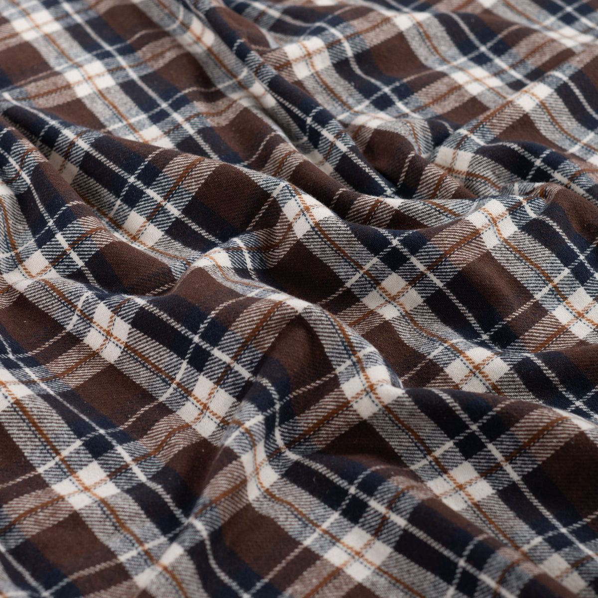 Brushed flanel yarn dyed checks donkerbruin