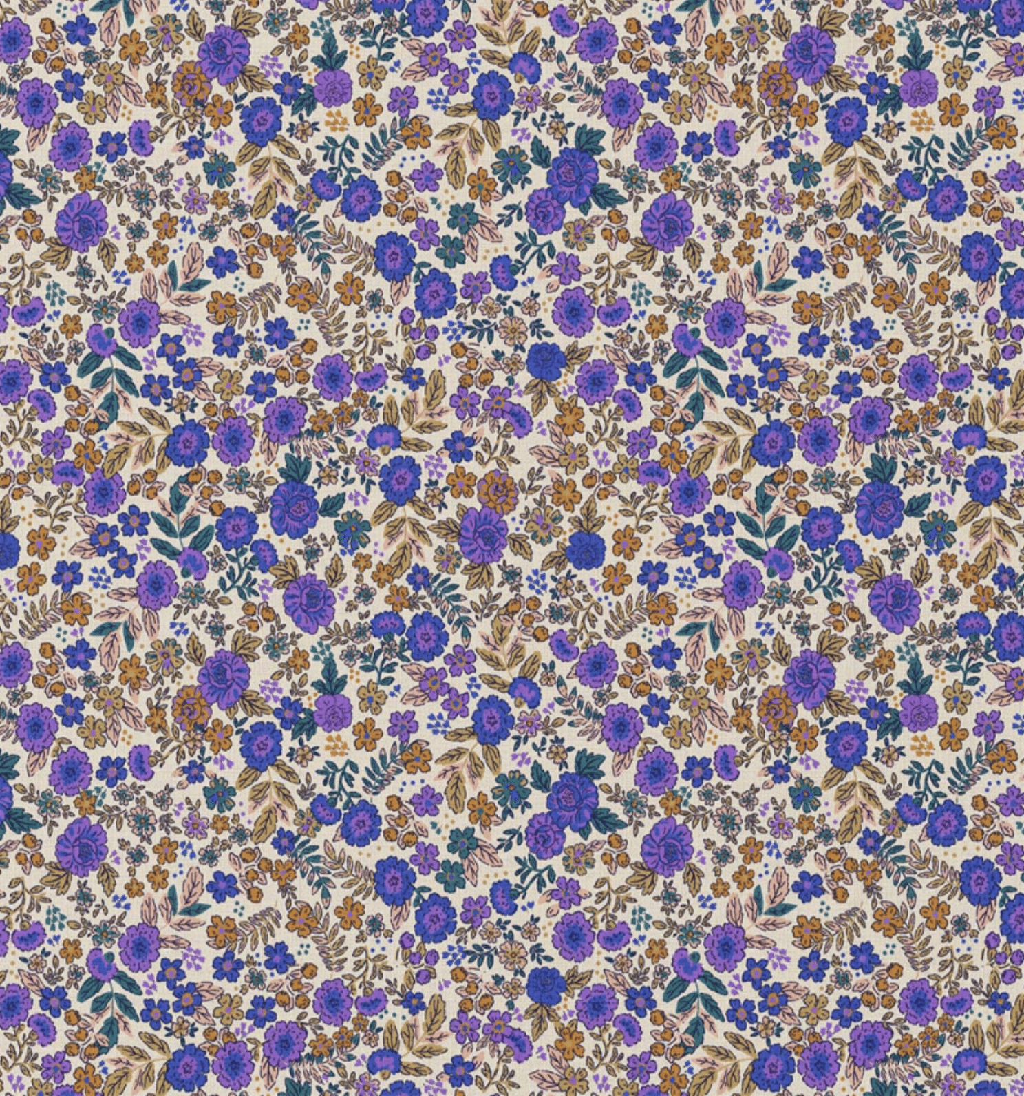 Katoen bloemen barba paars/camel