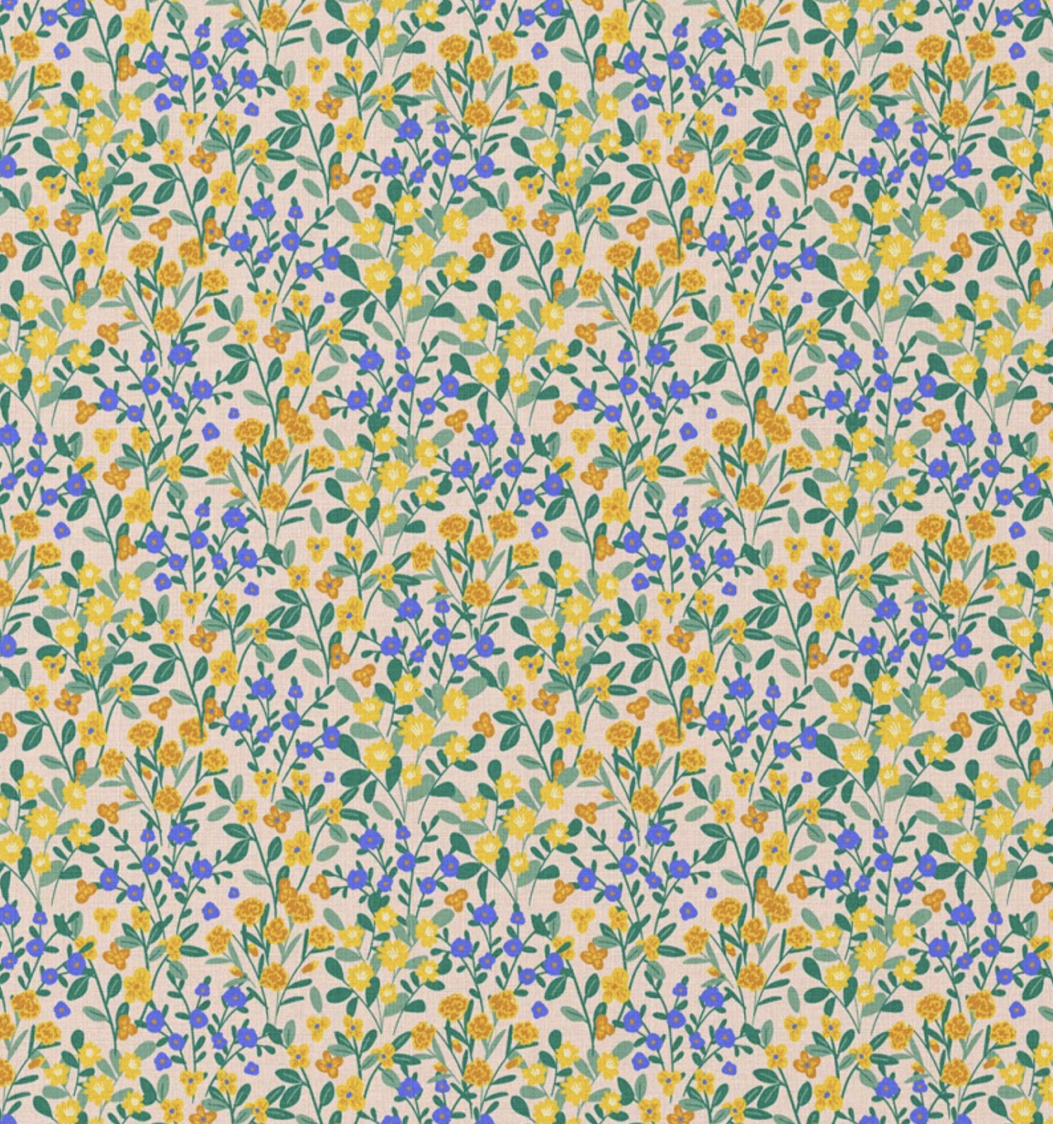 Katoen bloemen deniz geel/oranje