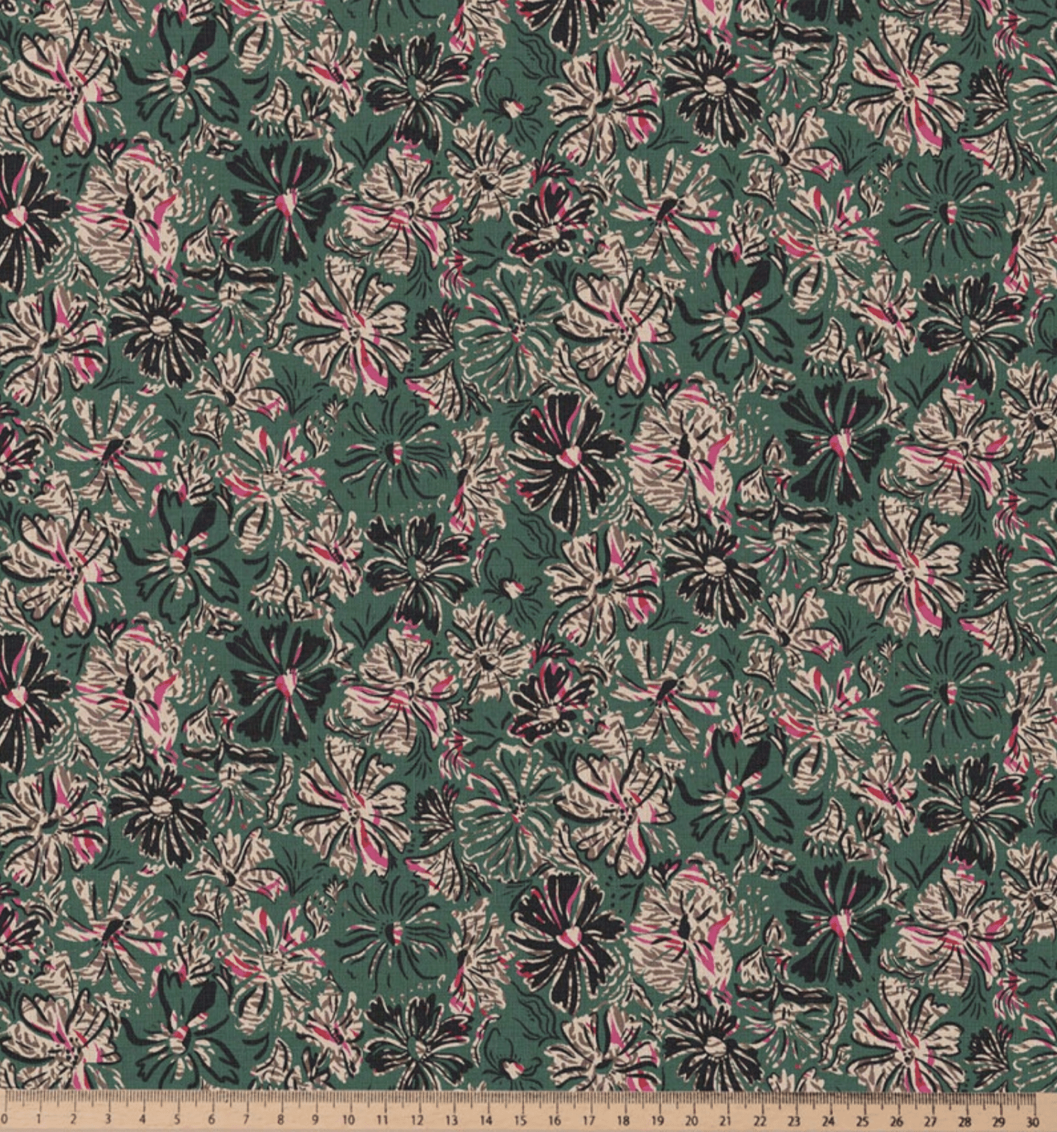Katoen bloemen donkergroen/roze