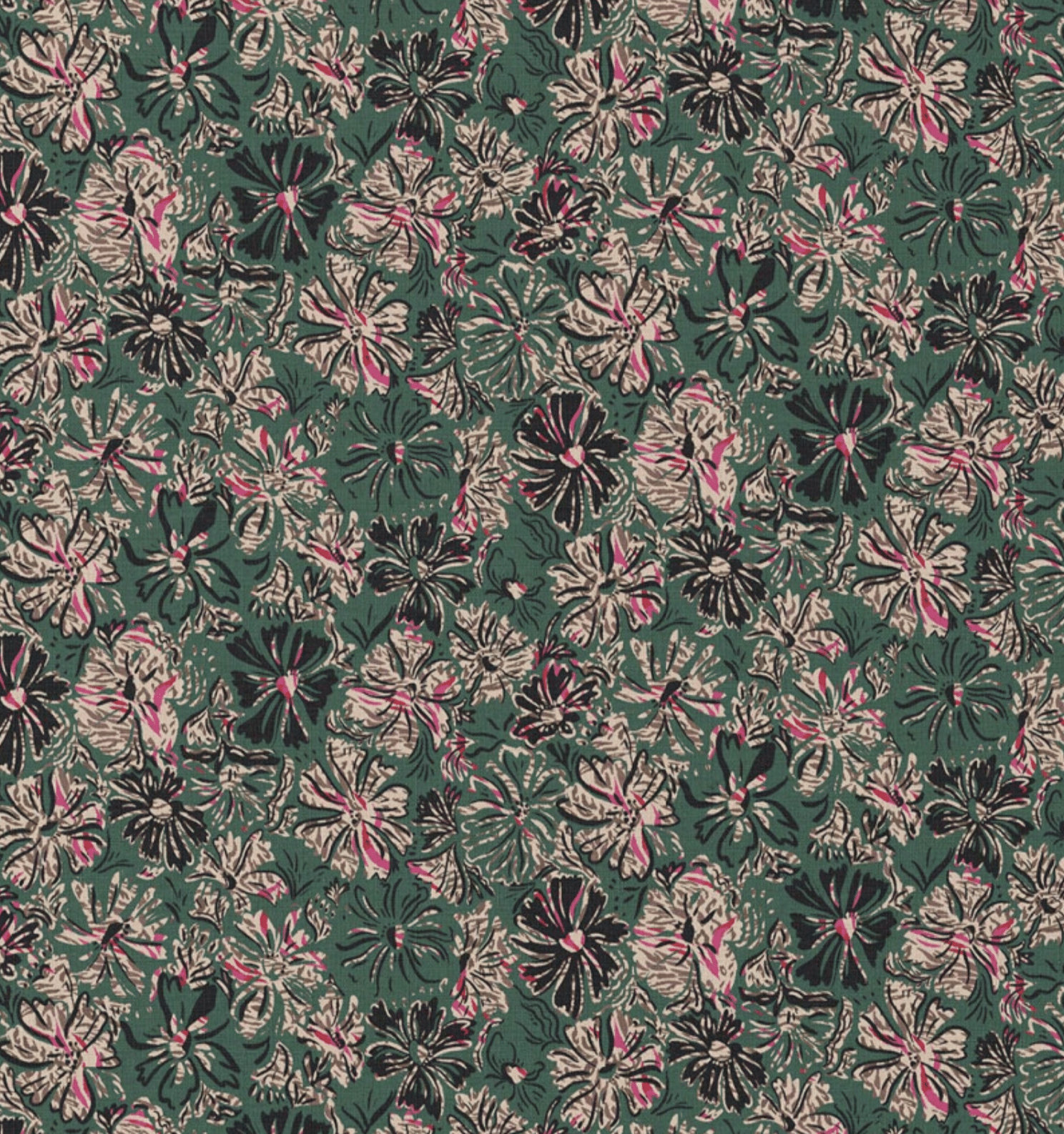 Katoen bloemen donkergroen/roze