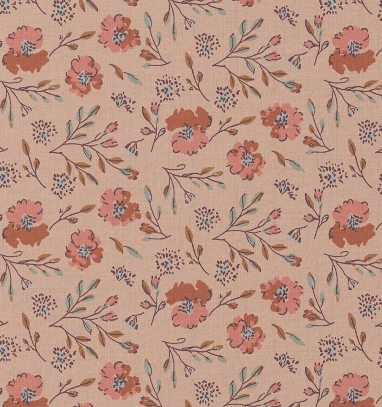 Katoen bloemen josy roze/camel