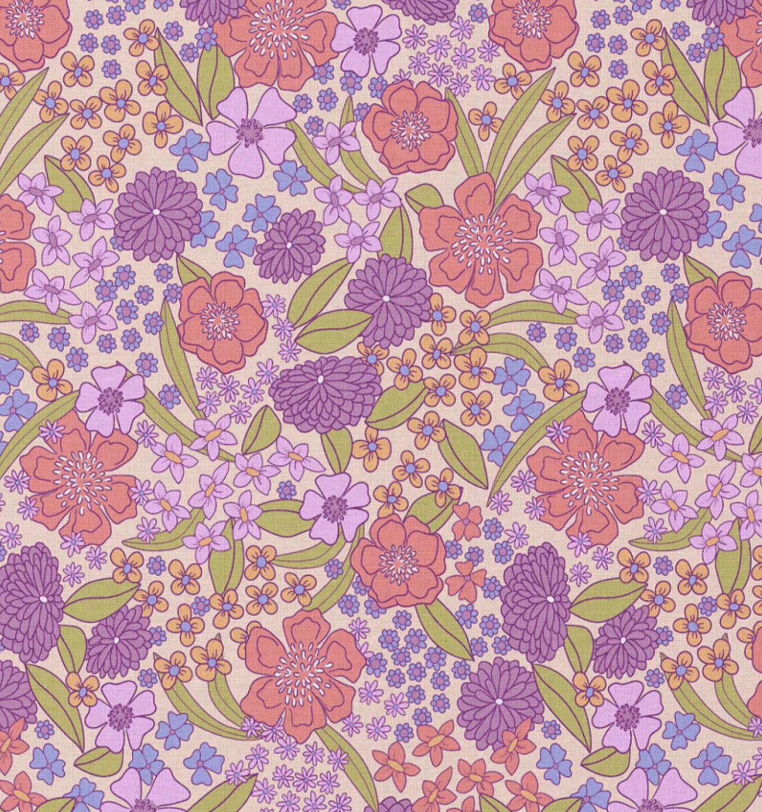 Katoen bloemen myrtha voilet/roze