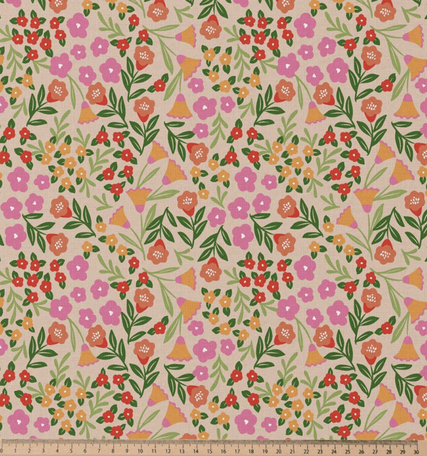 Katoen bloemen roze/groen