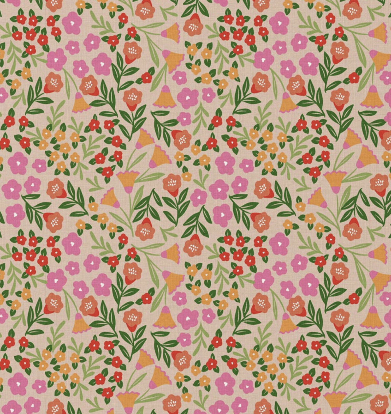 Katoen bloemen roze/groen