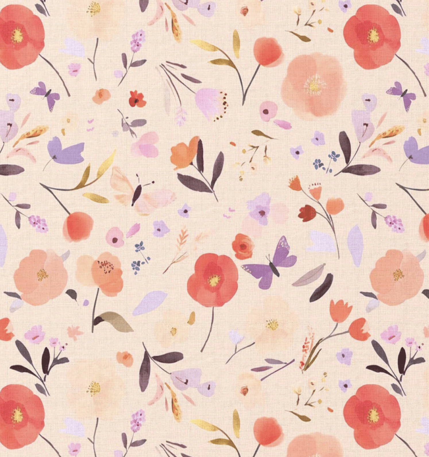Katoen bloemen/vlinders perzik