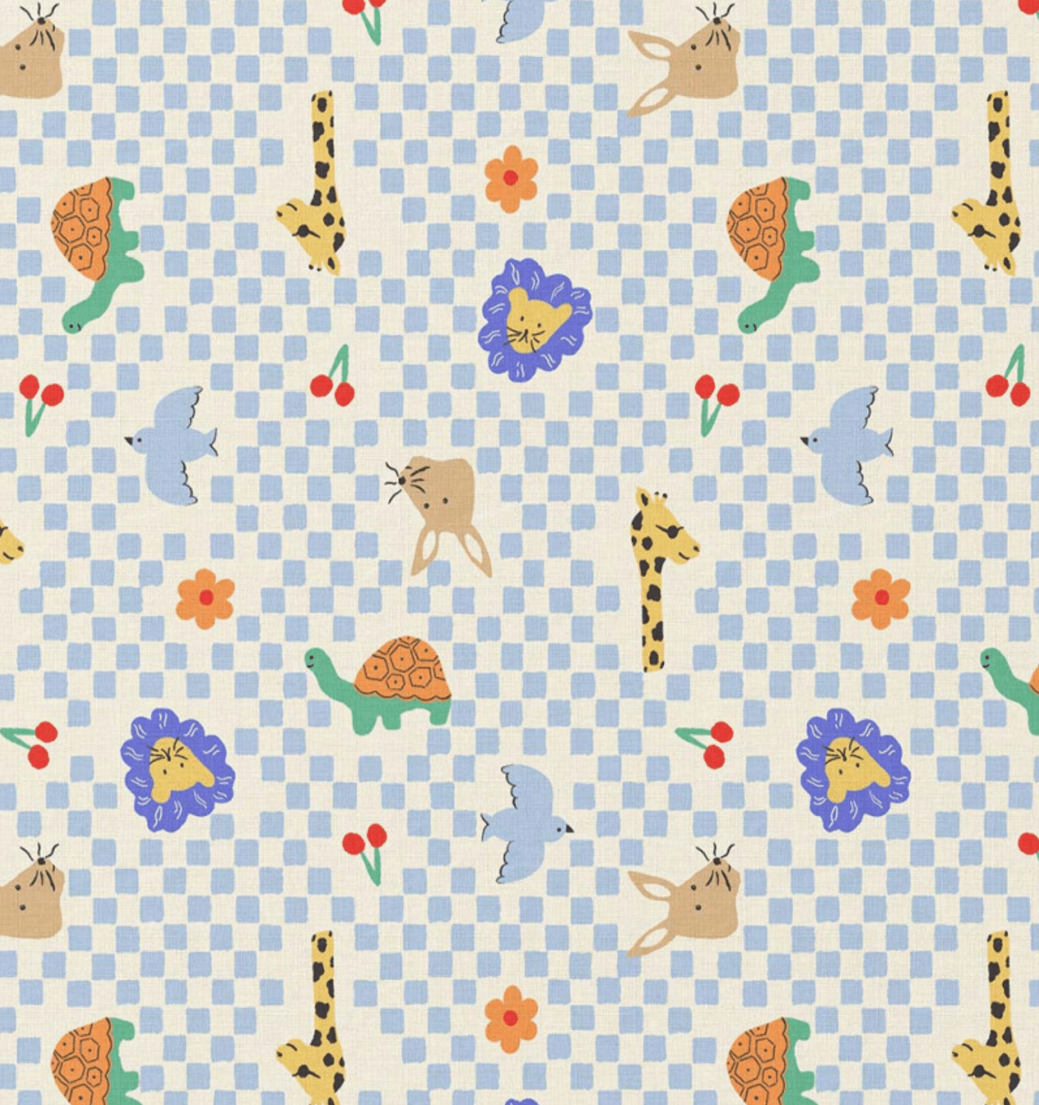 Katoen checks/dieren ecru